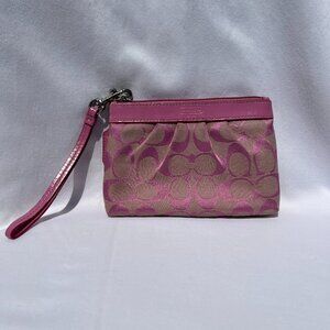 Coach Pink Signature Jacquard Wristlet